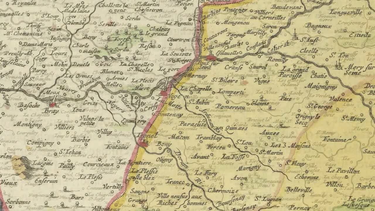 オーブの地図 } フランスの古い地図: トロワ、サンス、ロミリー シュル